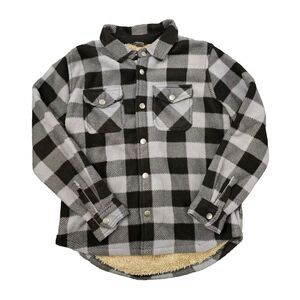 Eddie Bauer Sherpa Faux Fur Flannel Snap‎ Shirt Jacket Shacket Plaid Kids 10/12